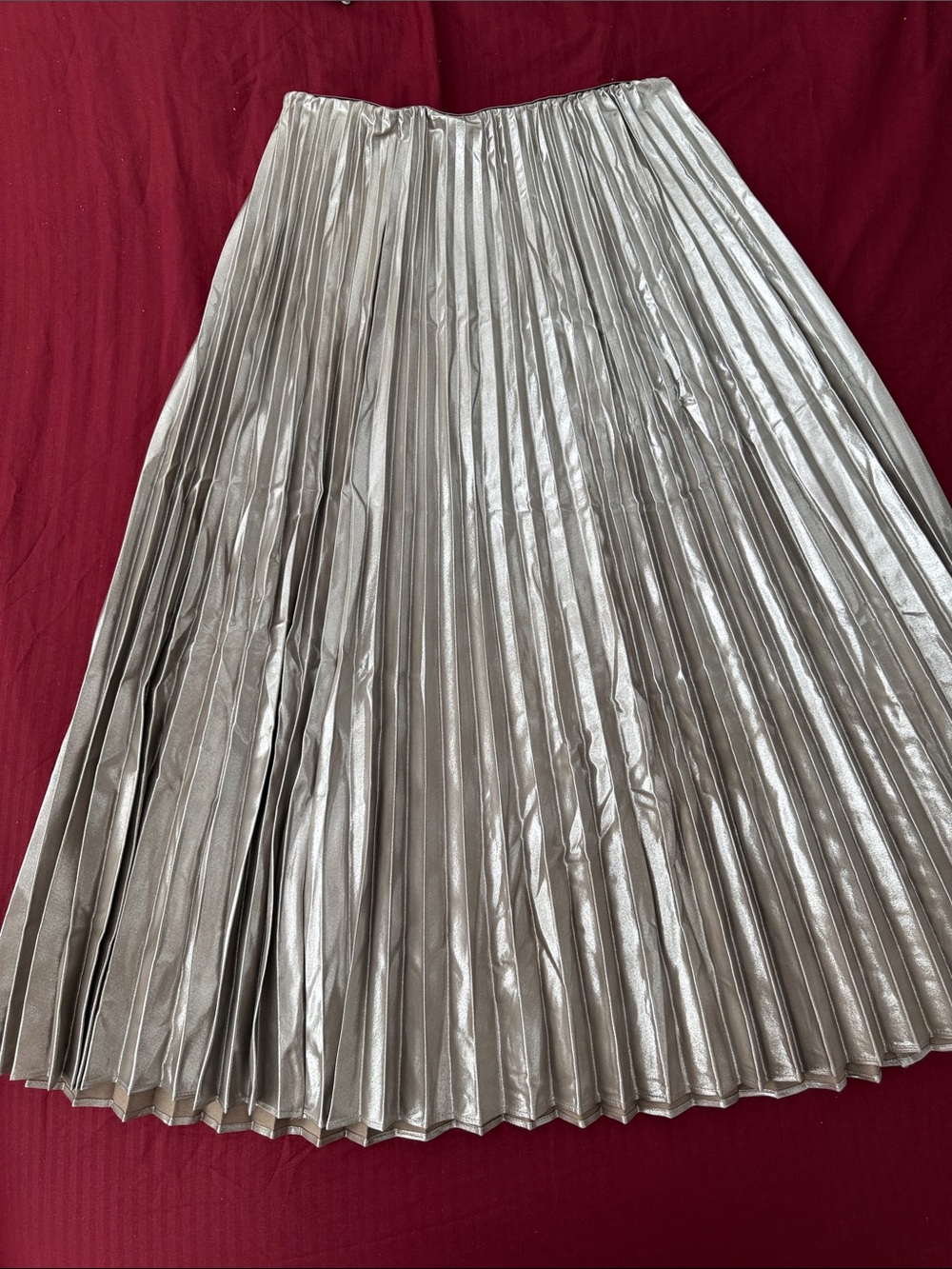 Mango Metallic Pleated Midi Skirt in Silver